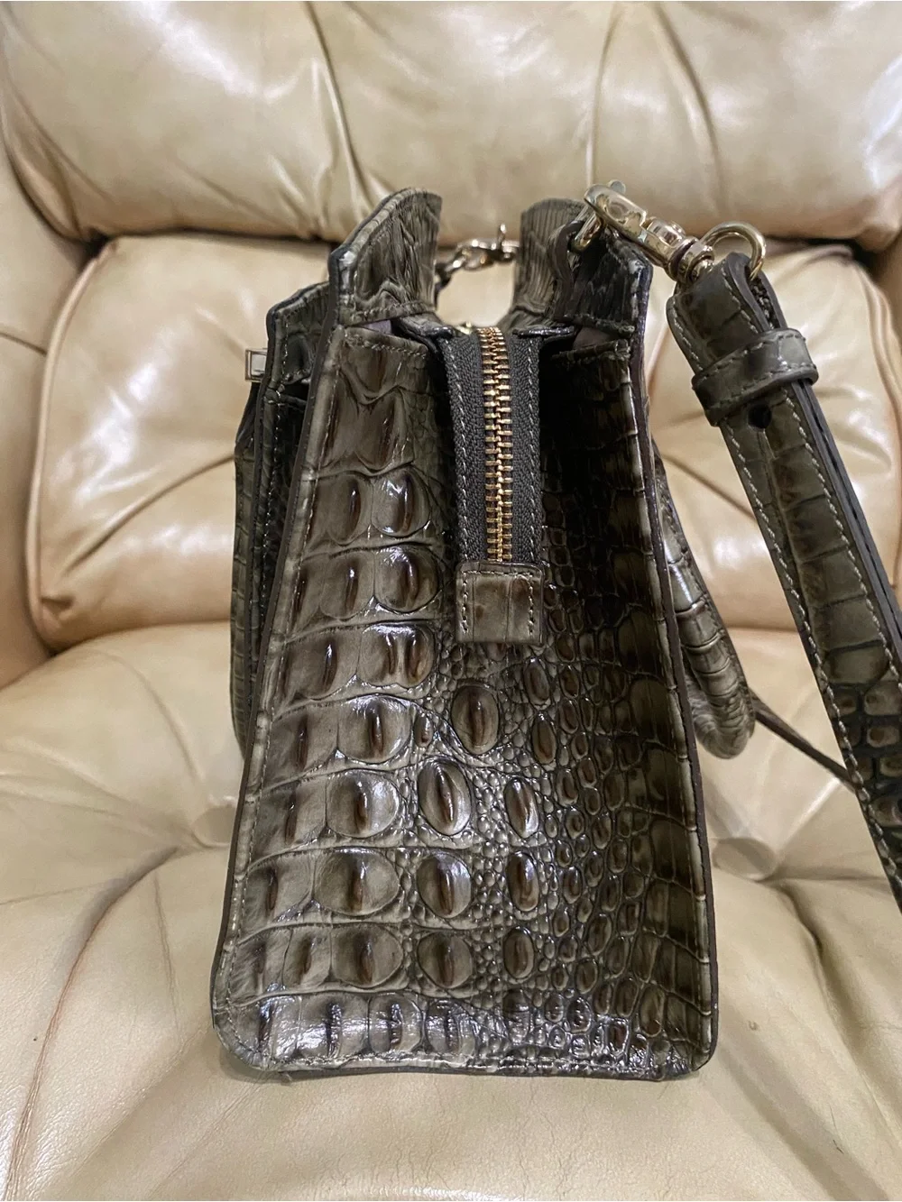LKNW Brahmin Olive Green Greta Satchel w/Strap Melbourne Leather - Picture 7 of 14